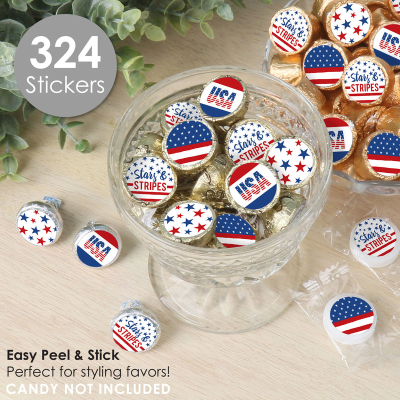 Stars & Stripes - Patriotic Party Small Round Candy Stickers - Party Favor Labels - 324 Count