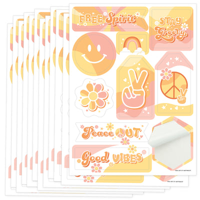 Stay Groovy - Boho Hippie Party Favor Sticker Set - 12 Sheets - 120 Stickers