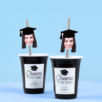 Custom Text Party Cups - Black and Gold Graduation - 16 Ct