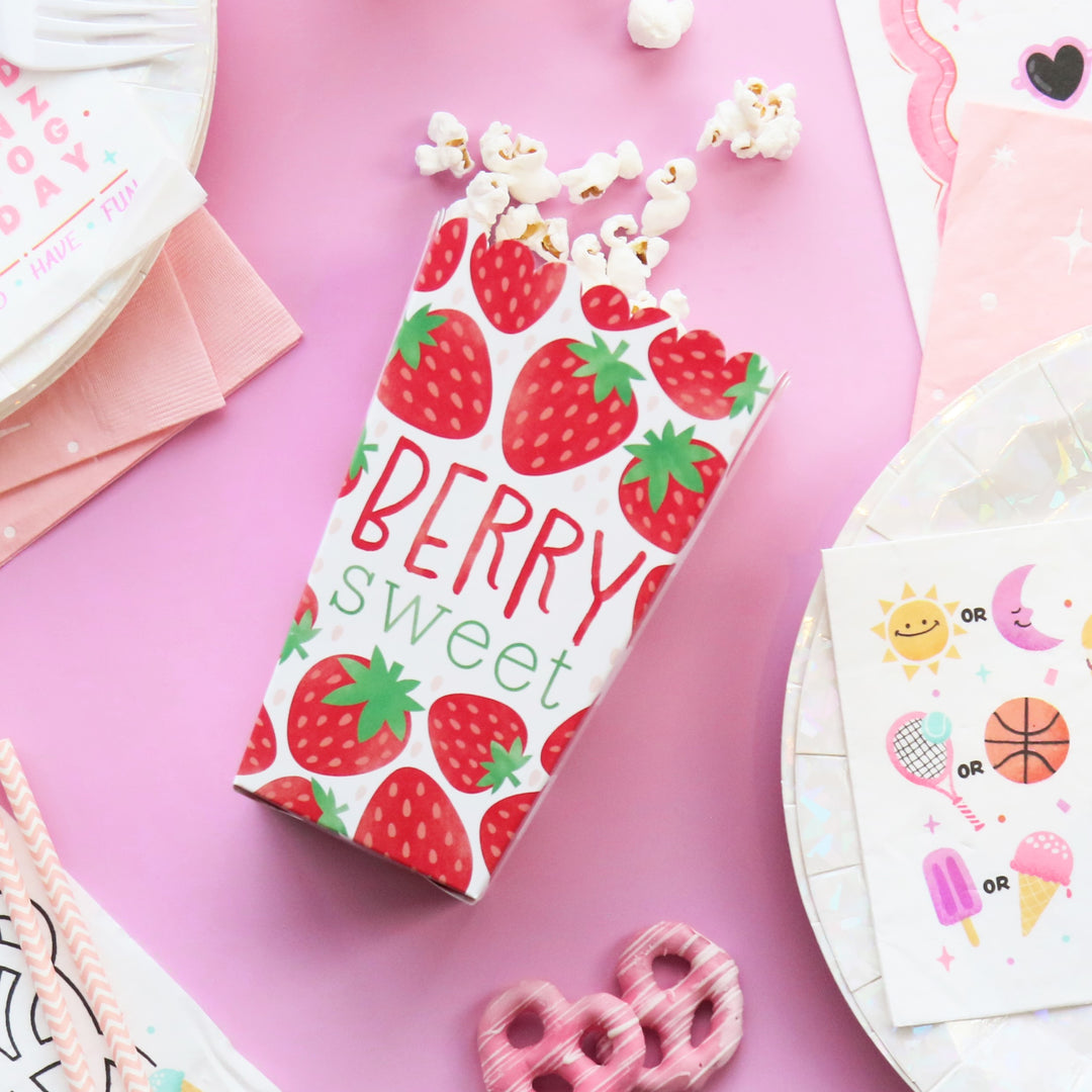 Berry Sweet Strawberry - Fruit Themed Birthday Party or Baby Shower Favor Popcorn Treat Boxes - Set of 12
