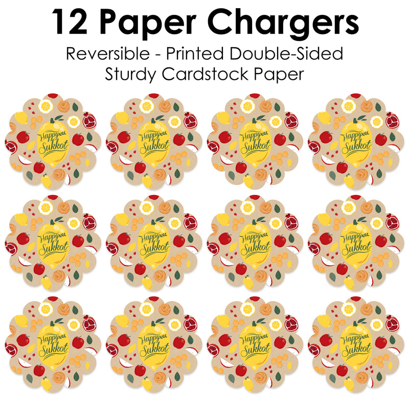 Sukkot - Sukkah Jewish Holiday Round Table Decorations - Paper Chargers - Place Setting For 12