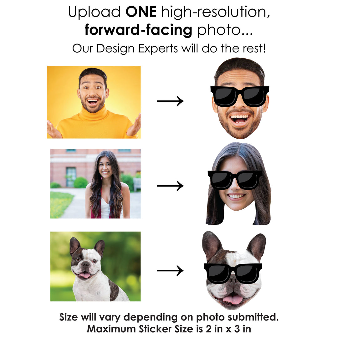 Custom Photo Sunglasses Fun Face Cut-Out Stickers - Set of 24