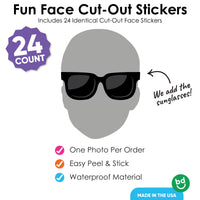 Custom Photo Sunglasses Fun Face Cut-Out Stickers - Set of 24