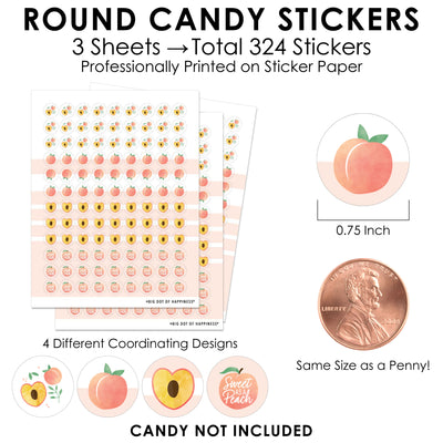 Sweet as a Peach - Fruit Themed Baby Shower or Birthday Party Small Round Candy Stickers - Party Favor Labels - 324 Count