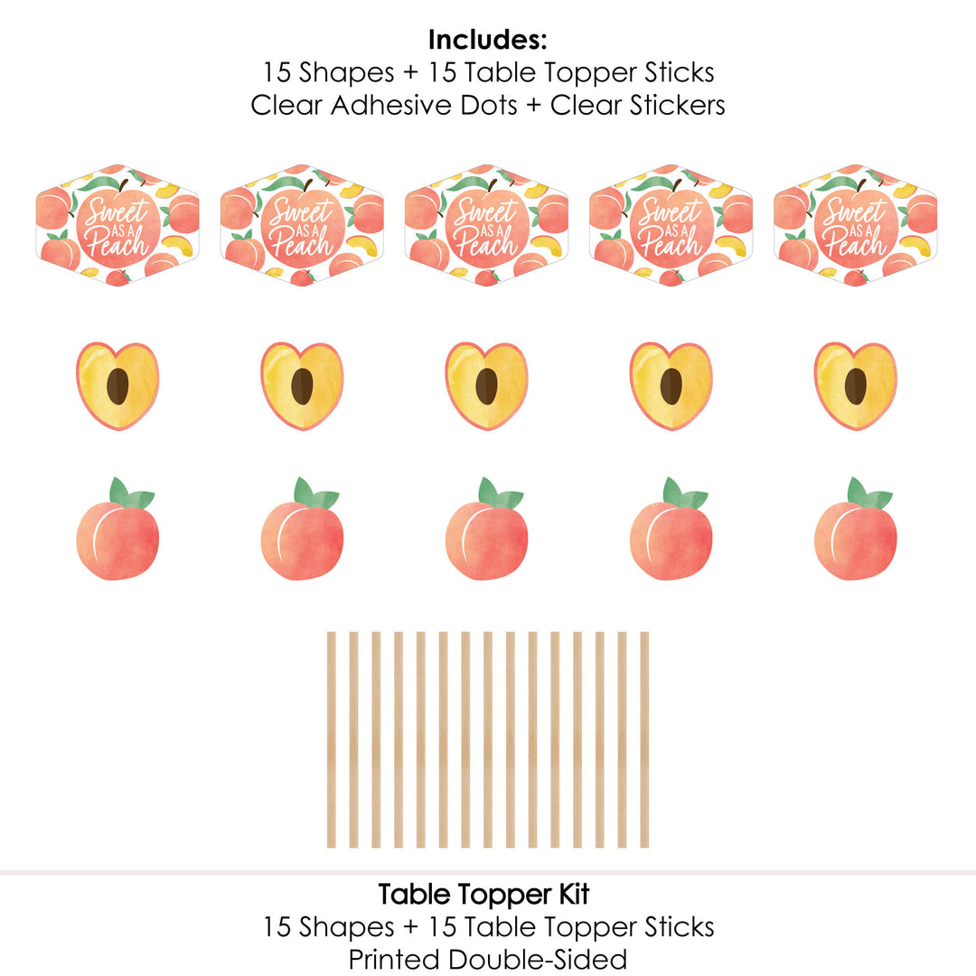 Sweet as a Peach - Fruit Themed Baby Shower or Birthday Party Centerpiece Sticks - Table Toppers - Set of 15