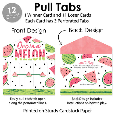 Sweet Watermelon - Fruit Party Game Pickle Cards - Pull Tabs 3-in-a-Row - Set of 12