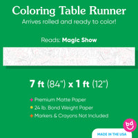 7' Kids magic themed birthday party table with coloring runner dimensions and product info