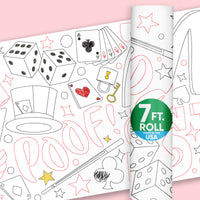 Ta-Da magic show coloring table runner kids party activity on a pink background