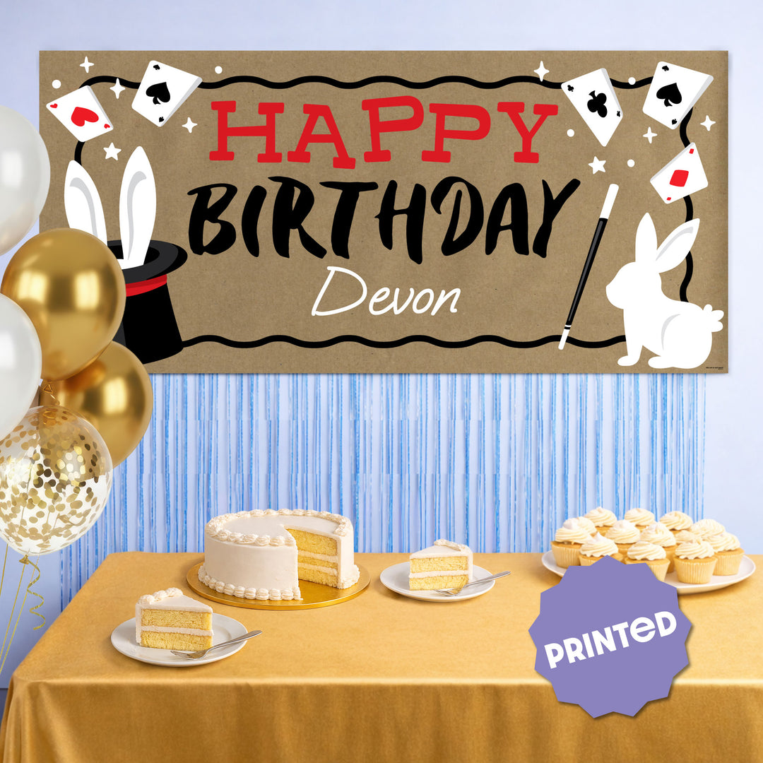Magic show party backdrop with personalized banner