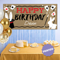 Magic show party backdrop with personalized banner