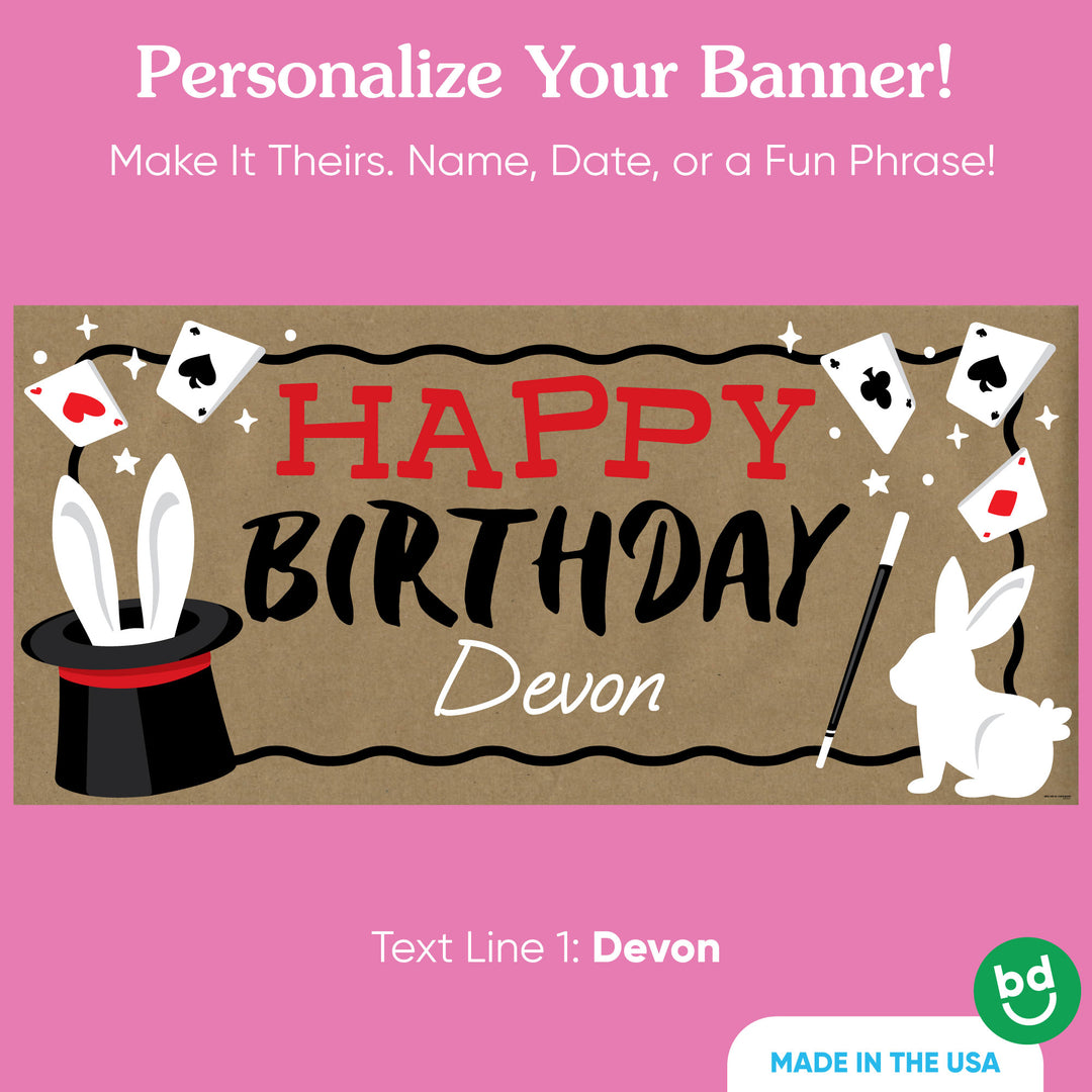 Custom name printed on magic birthday banner