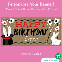 Custom name printed on magic birthday banner