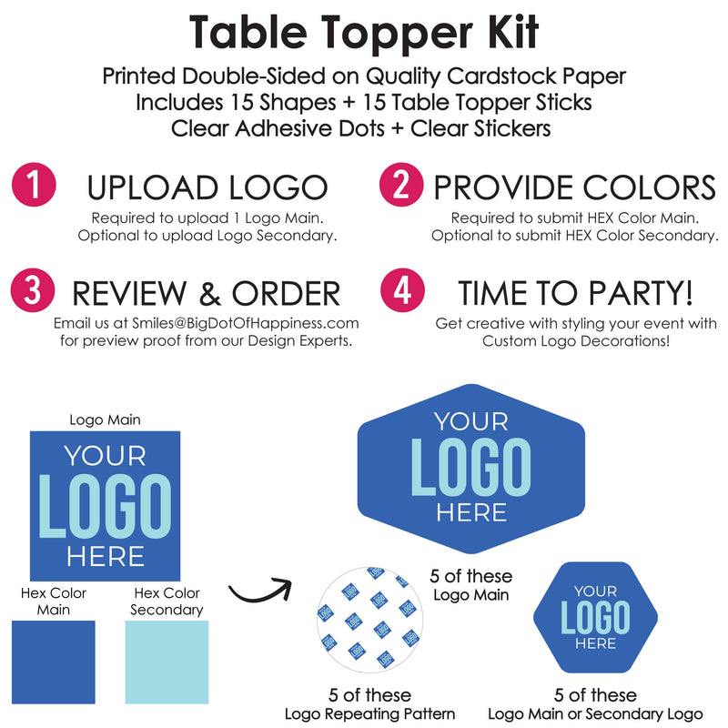 Custom Logo Table Toppers - Personalized Branded Business Party Centerpiece Sticks - Set of 15