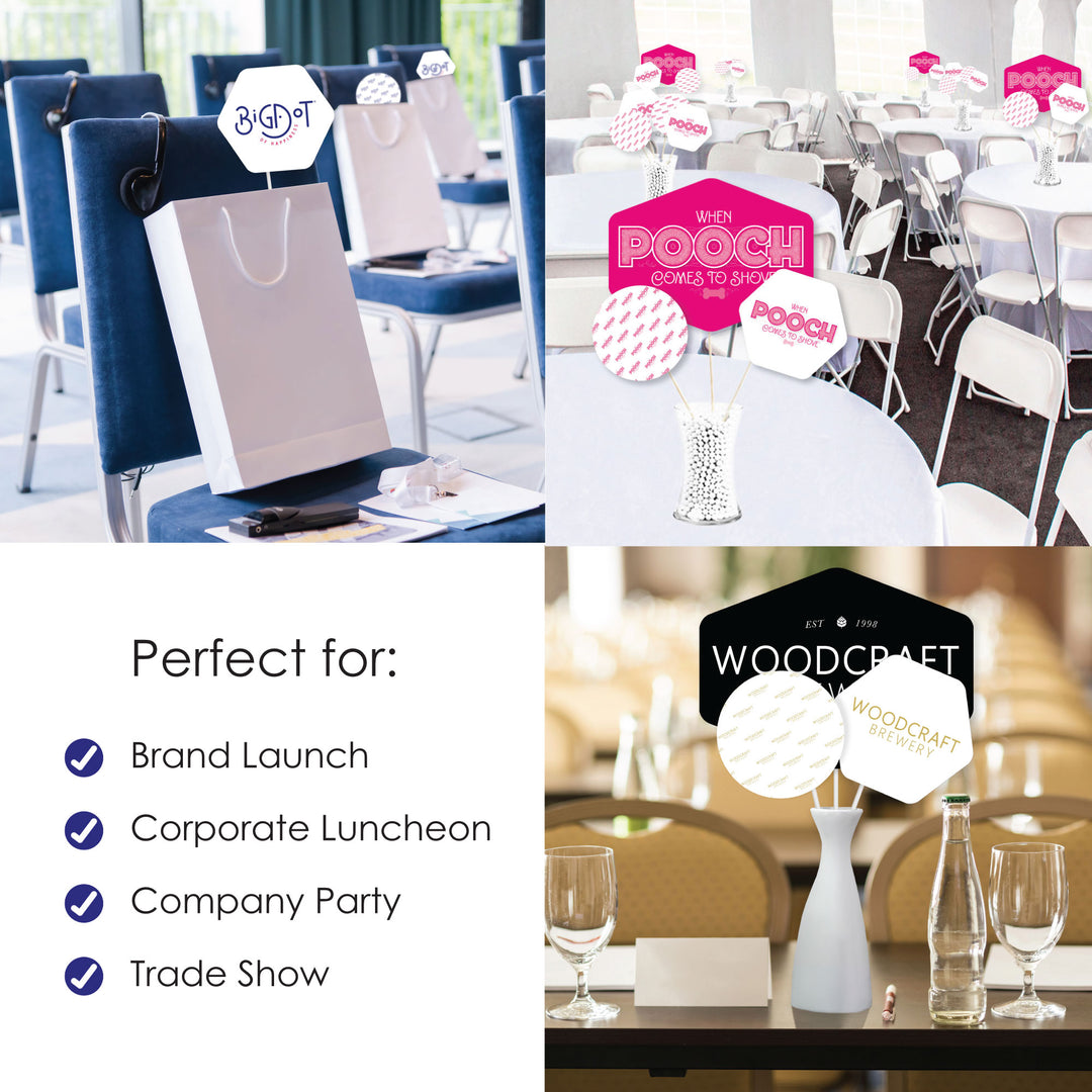 Custom Logo Table Toppers - Personalized Branded Business Party Centerpiece Sticks - Set of 15