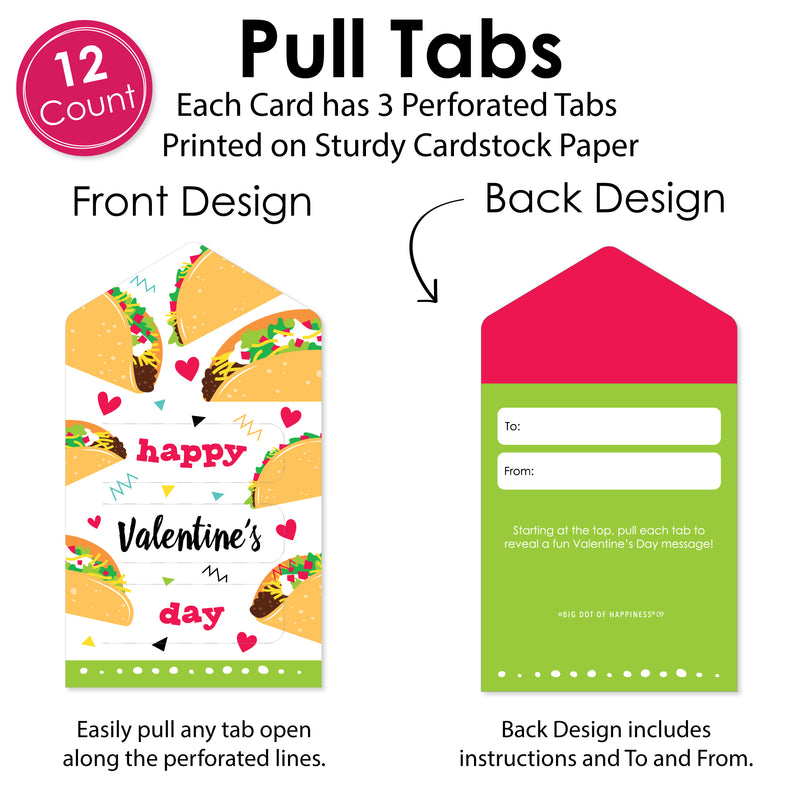 Taco ‘Bout Fun - Fiesta Cards for Kids - Happy Valentine’s Day Pull Tabs - Set of 12