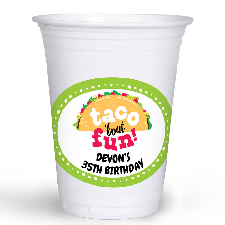 Custom Text Party Cups - Taco Bout Fun - 16 Ct