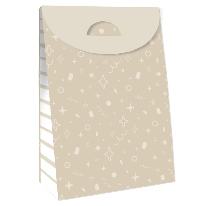 Tan Confetti Stars - Simple Gift Favor Bags - Party Goodie Boxes - Set of 12