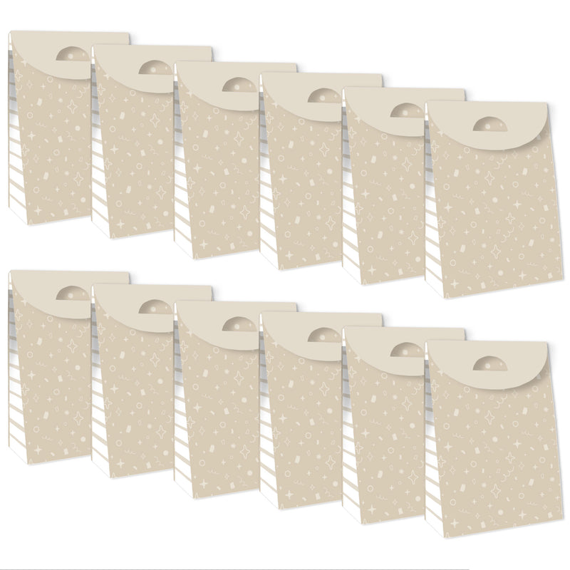 Tan Confetti Stars - Simple Gift Favor Bags - Party Goodie Boxes - Set of 12