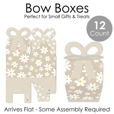 Tan Daisy Flowers - Square Favor Gift Boxes - Floral Party Bow Boxes - Set of 12