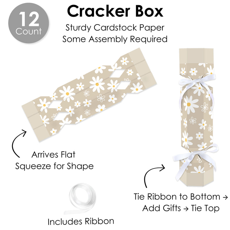 Tan Daisy Flowers - No Snap Floral Party Table Favors - DIY Cracker Boxes - Set of 12