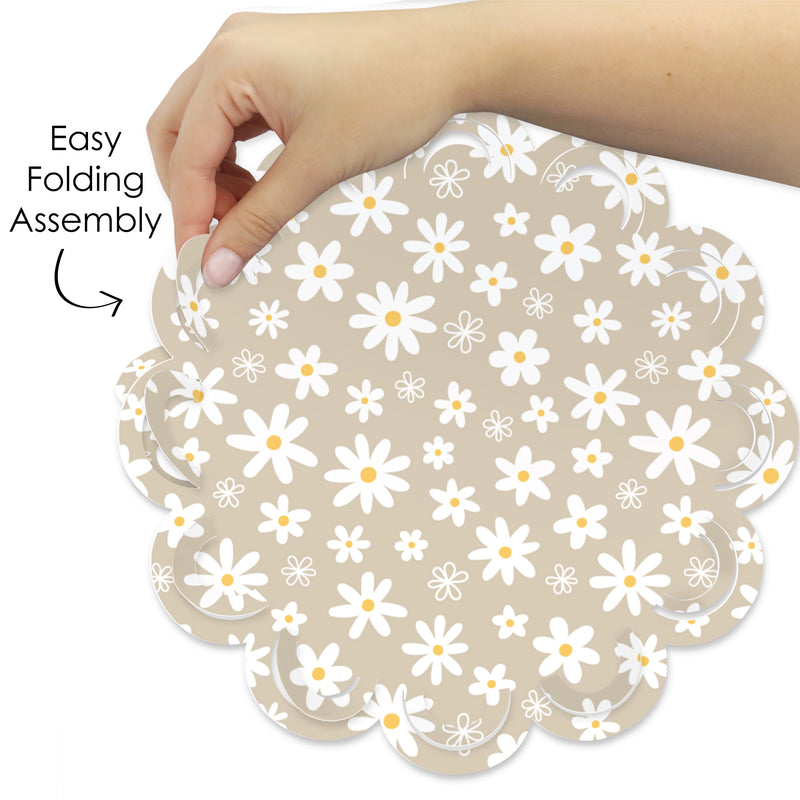 Tan Daisy Flowers - Floral Party Round Table Decorations - Paper Chargers - Place Setting For 12