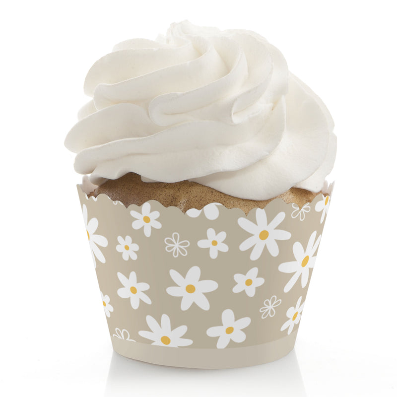 Tan Daisy Flowers - Floral Party Decorations - Party Cupcake Wrappers - Set of 12