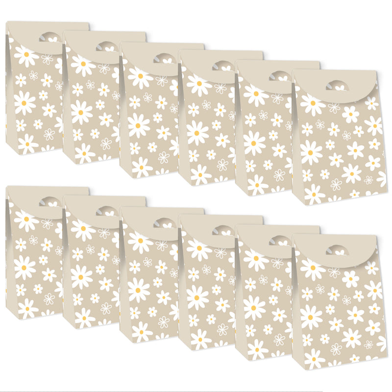 Tan Daisy Flowers - Floral Gift Favor Bags - Party Goodie Boxes - Set of 12