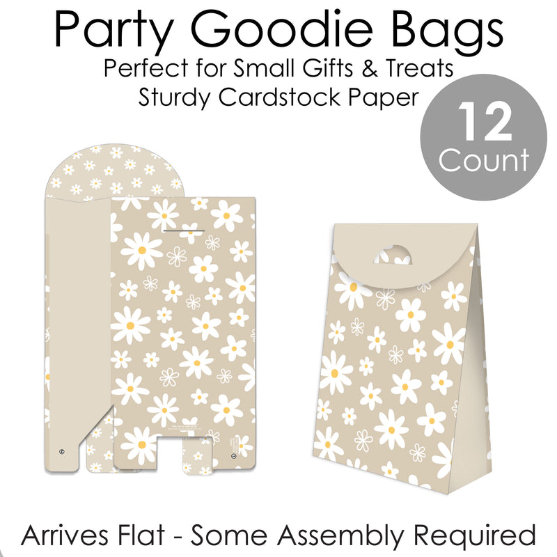Tan Daisy Flowers - Floral Gift Favor Bags - Party Goodie Boxes - Set of 12