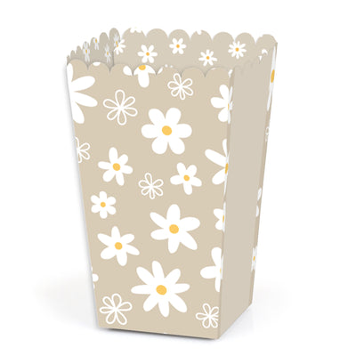Tan Daisy Flowers - Floral Party Favor Popcorn Treat Boxes - Set of 12