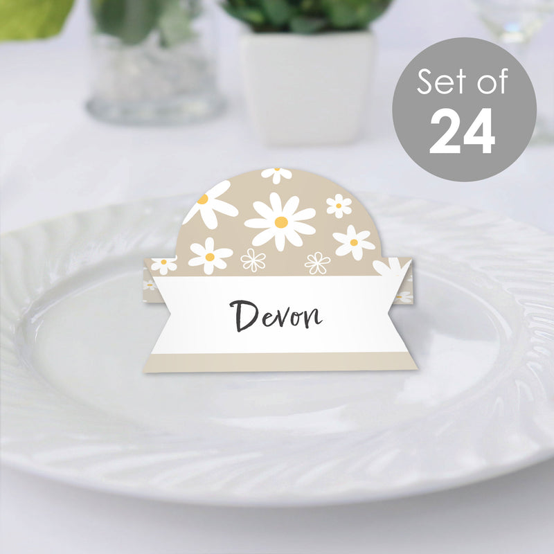 Tan Daisy Flowers - Floral Party Tent Buffet Card - Table Setting Name Place Cards - Set of 24