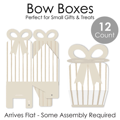 Tan Stripes - Square Favor Gift Boxes - Simple Party Bow Boxes - Set of 12