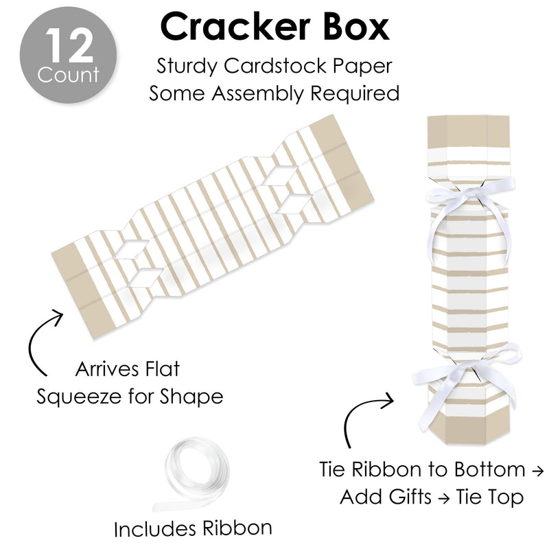 Tan Stripes - No Snap Simple Party Table Favors - DIY Cracker Boxes - Set of 12