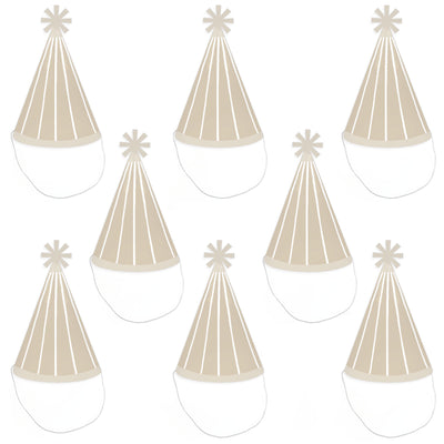 Tan Stripes - Cone Happy Birthday Party Hats for Kids and Adults - Set of 8 (Standard Size)