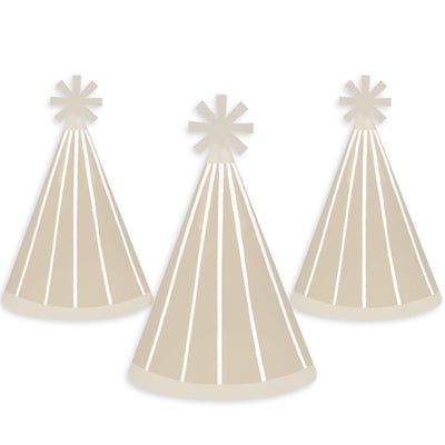 Tan Stripes - Cone Happy Birthday Party Hats for Kids and Adults - Set of 8 (Standard Size)