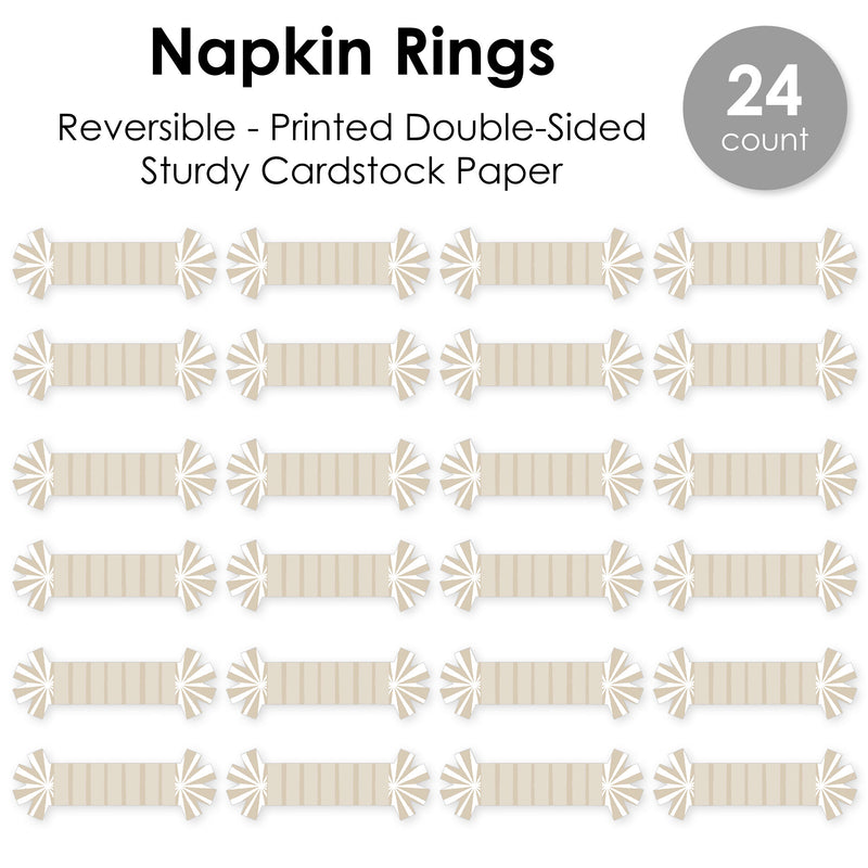 Tan Stripes - Simple Party Paper Napkin Holder - Napkin Rings - Set of 24