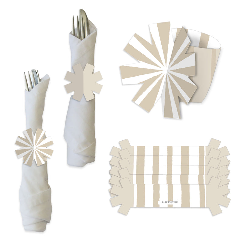 Tan Stripes - Simple Party Paper Napkin Holder - Napkin Rings - Set of 24
