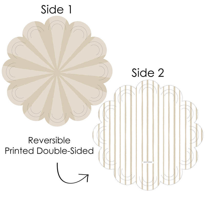 Tan Stripes - Simple Party Round Table Decorations - Paper Chargers - Place Setting For 12