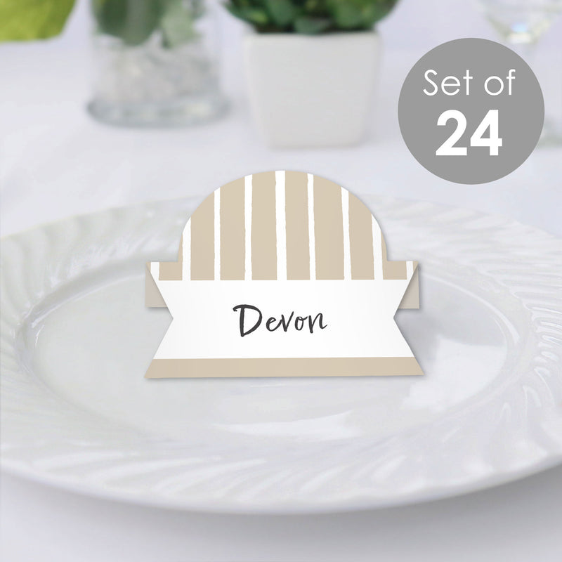 Tan Stripes - Simple Party Decorations Tent Buffet Card - Table Setting Name Place Cards - Set of 24