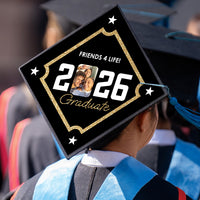 Styled graduation cap with gold tassel personalized topper