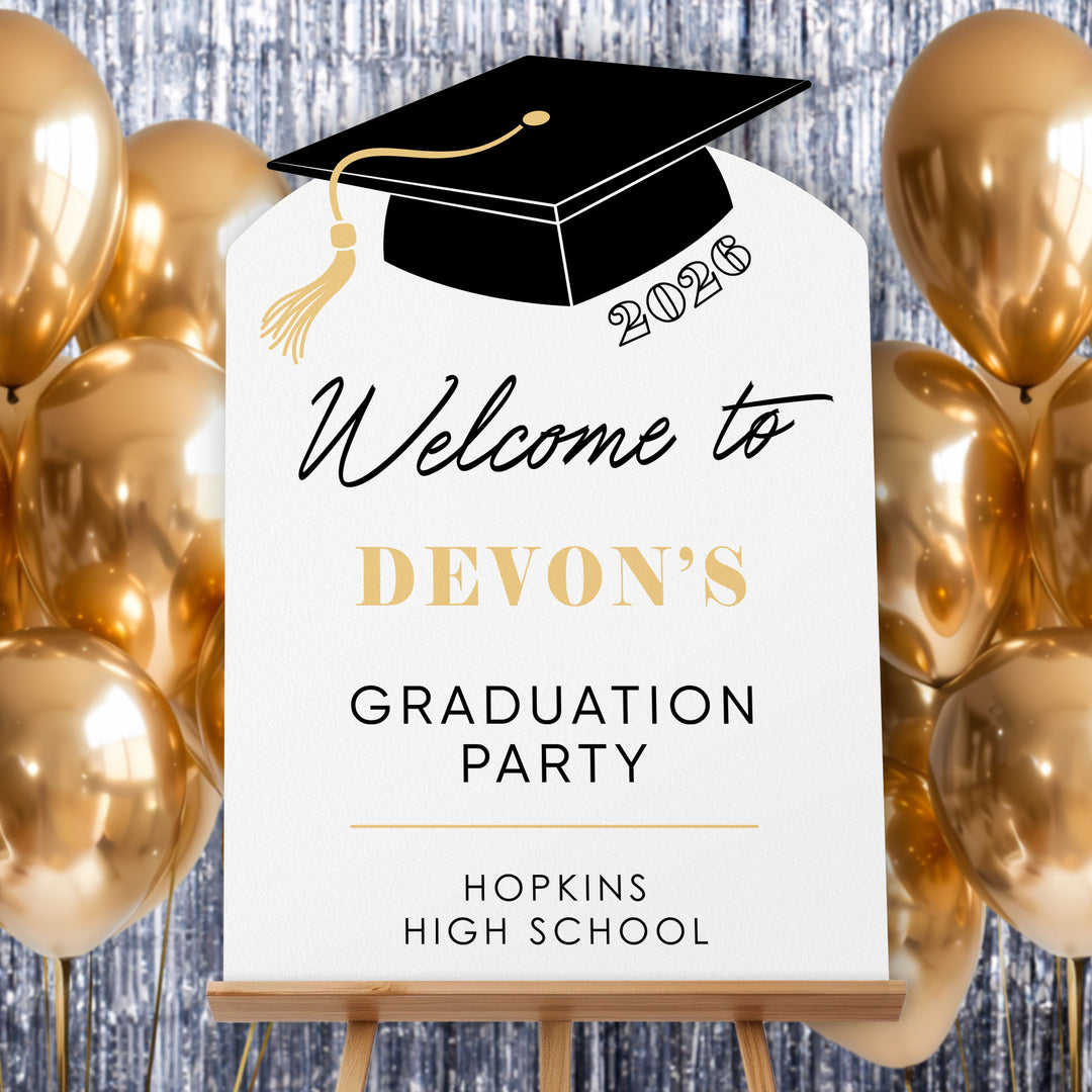 Custom Text Tassel Gold Grad Welcome Sign
