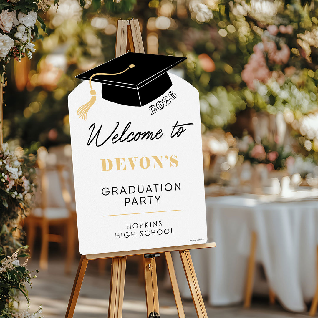 Custom Text Tassel Gold Grad Welcome Sign
