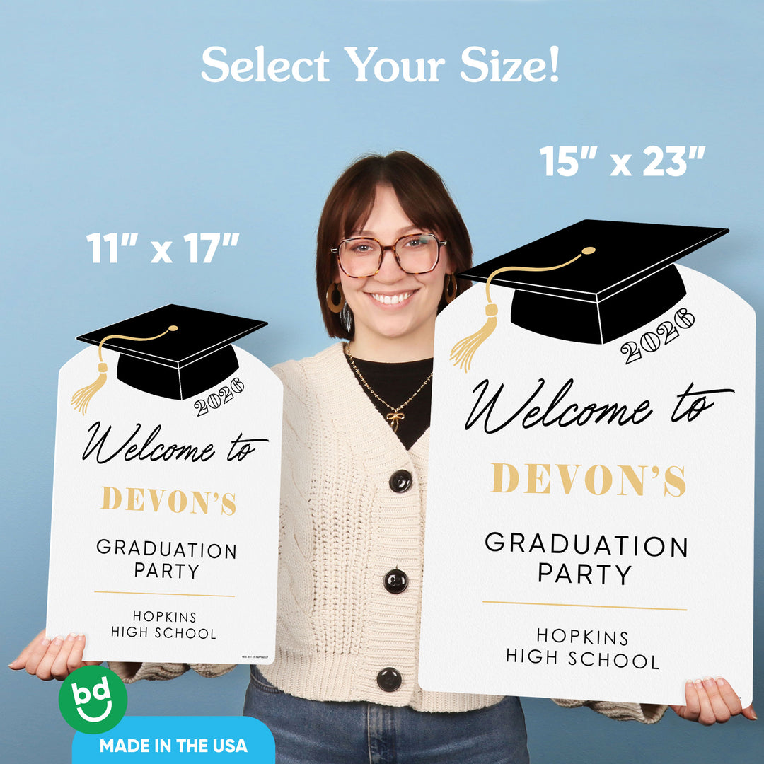 Custom Text Tassel Gold Grad Welcome Sign