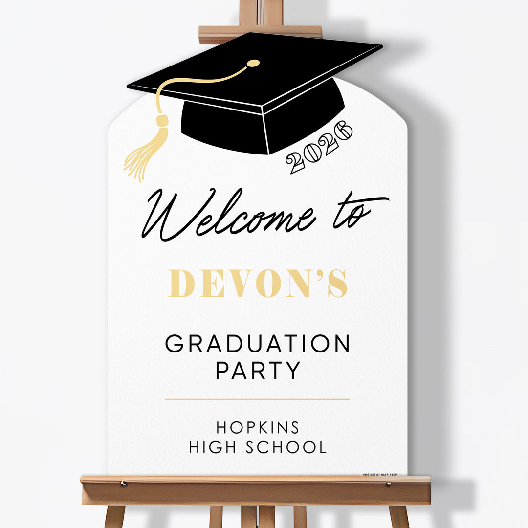 Custom Text Tassel Gold Grad Welcome Sign