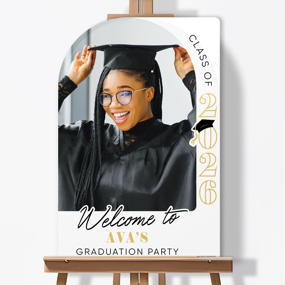 Custom Photo Tassel Gold Grad Welcome Sign