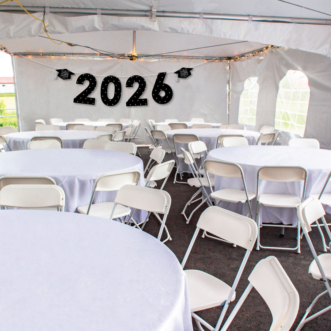 Tassel Worth The Hassle - Silver - Large Graduation Party Decorations - 2026 - Outdoor Letter Banner