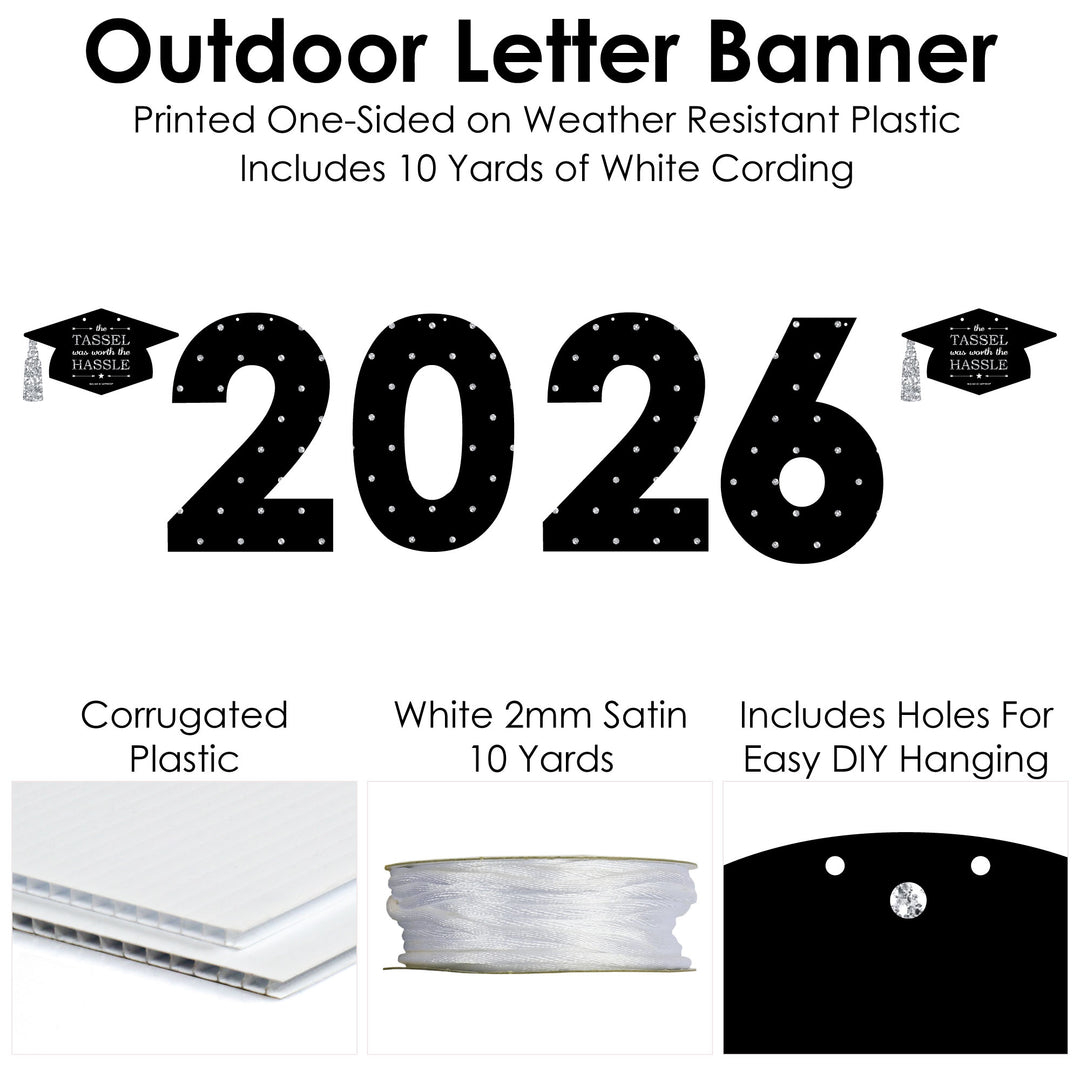 Tassel Worth The Hassle - Silver - Large Graduation Party Decorations - 2026 - Outdoor Letter Banner