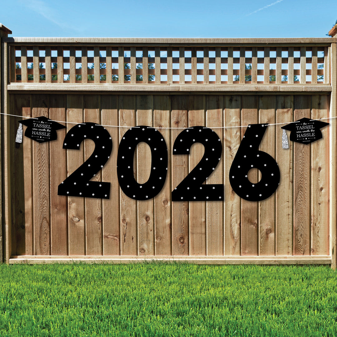 Tassel Worth The Hassle - Silver - Large Graduation Party Decorations - 2026 - Outdoor Letter Banner