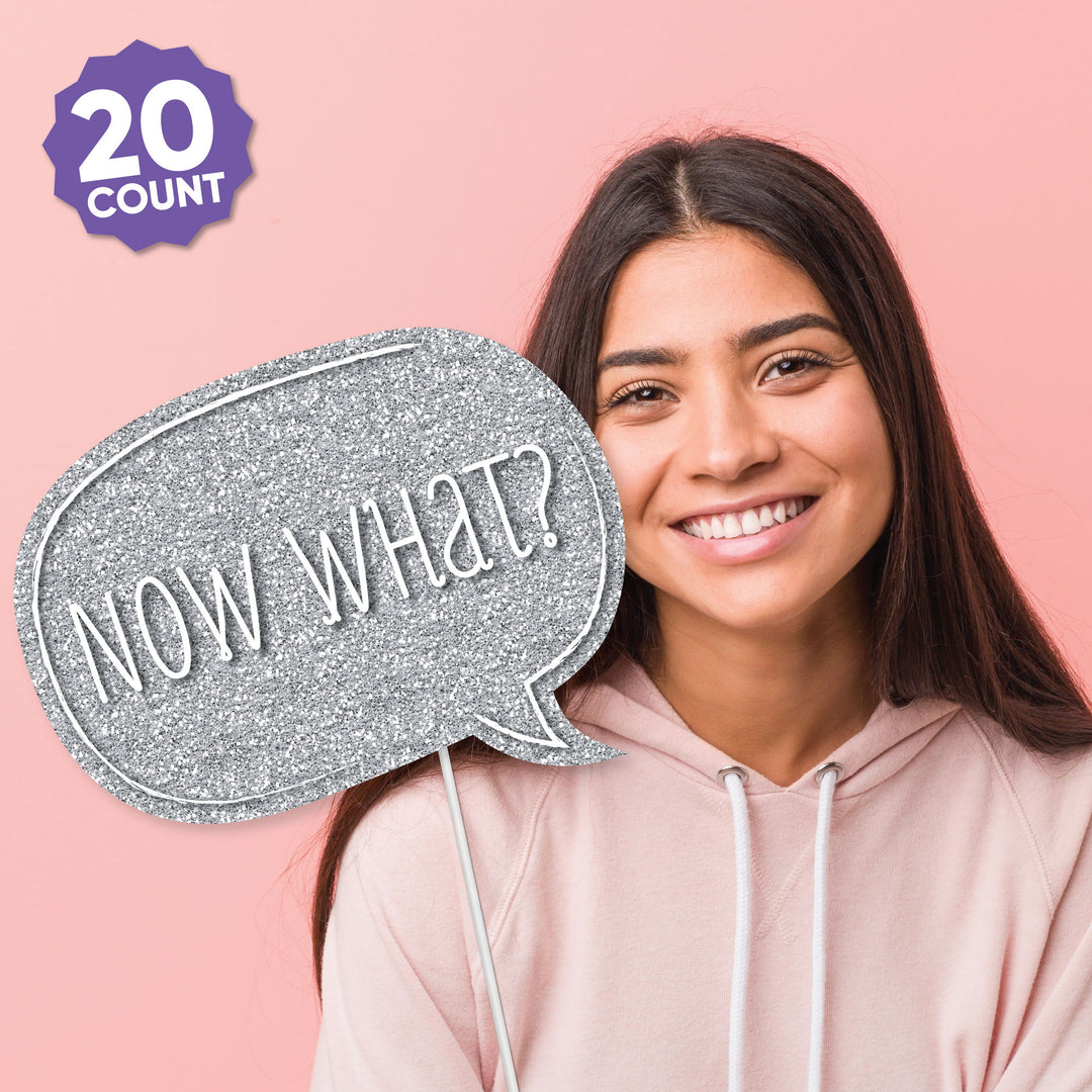 Graduation Party - Silver - 2026 Graduation Party Photo Booth Props Kit - 20 Count