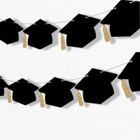 Black Grad Cap Garland Banner - 15 Pc