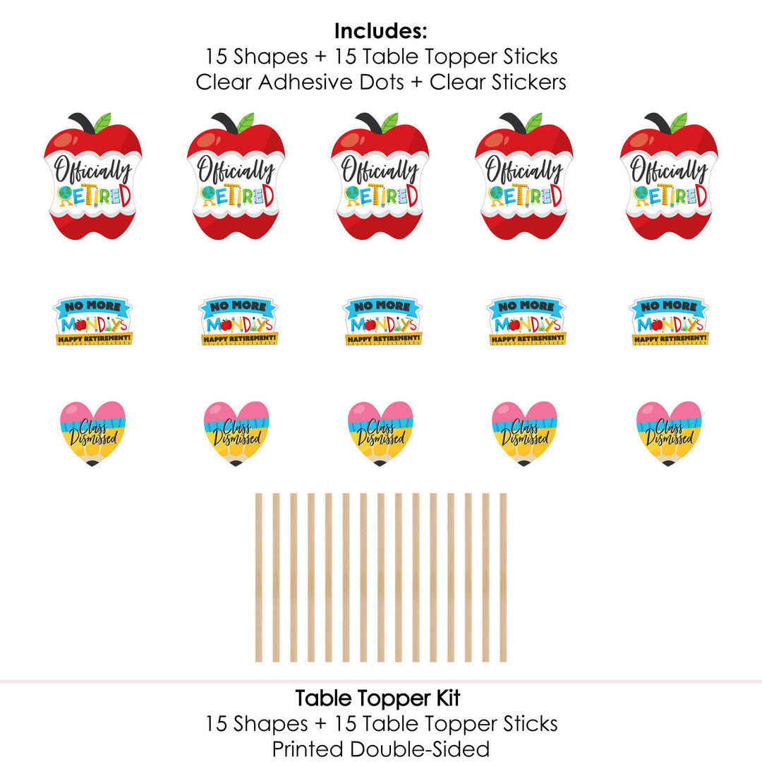 Teacher Retirement - Happy Retirement Party Centerpiece Sticks - Table Toppers - Set of 15
